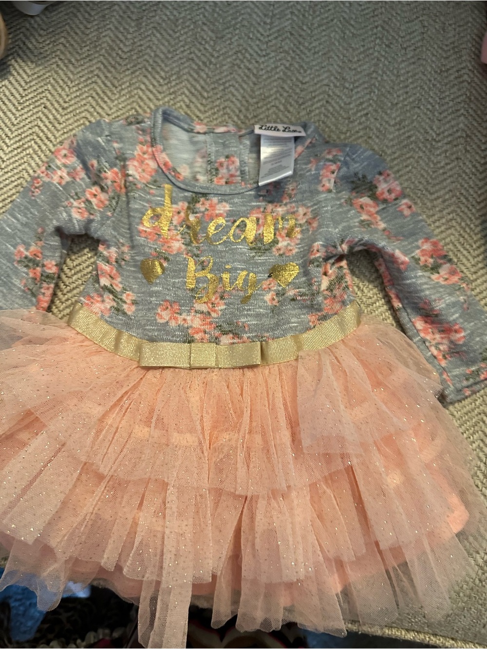 Little Lass Peach Tulle Dress with Gold Glitter Details